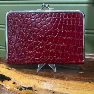 Elegant Red Faux Crocodile-Embossed Photo Album Clutch